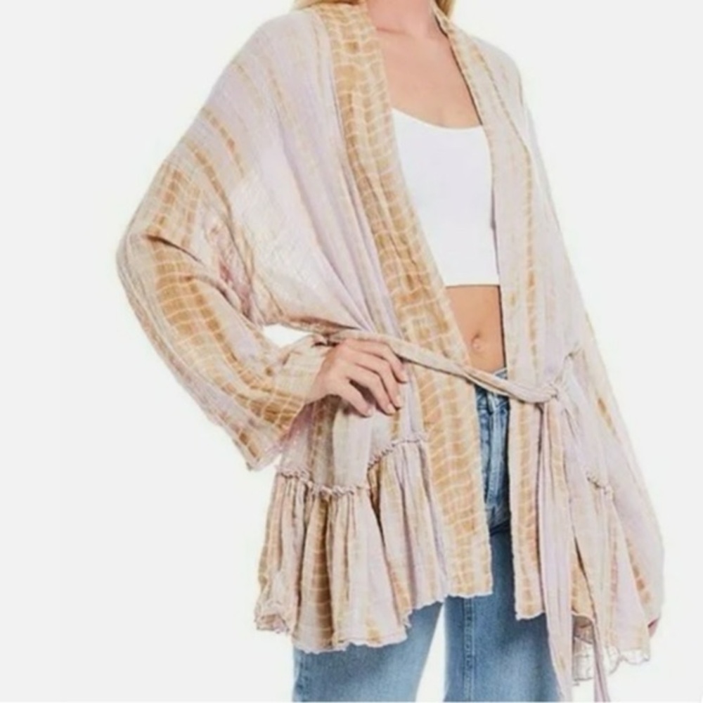 Free people Sasha lavender tie dye kimono Cardigan Bohemian Flowy - Picture 2 of 16
